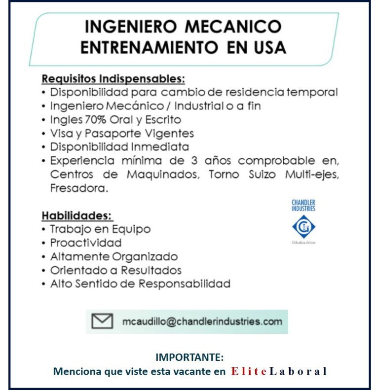 Vacante Ingeniero Mecanico Elitelaboral 0735